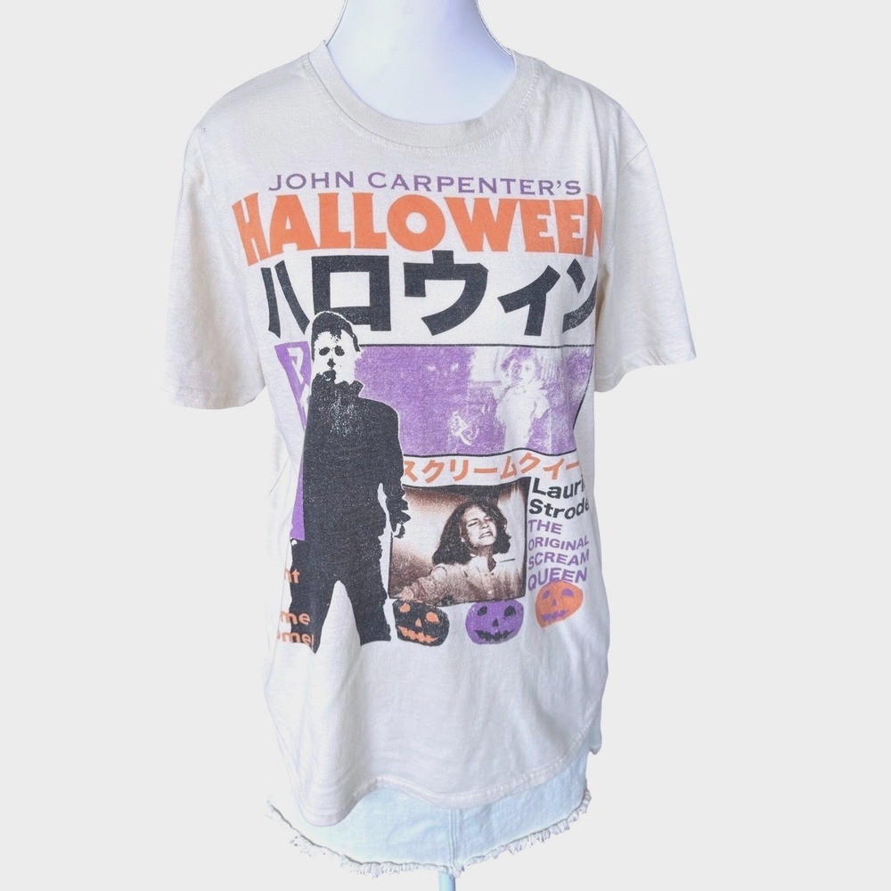 John Carpenter Halloween Tee Michael Myers Japanese Graphic Shirt Cream Medium
